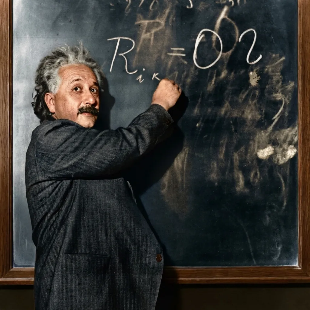 Albert Einstein at a blackboard