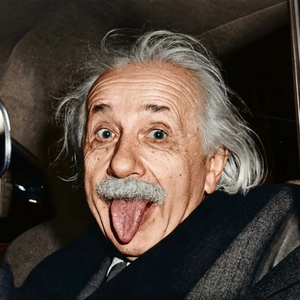 Albert Einstein sticking out his tongue