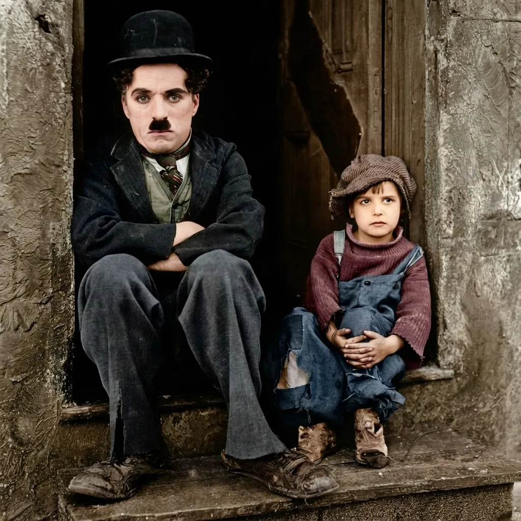 Chaplin and Jackie Coogan in The Kid