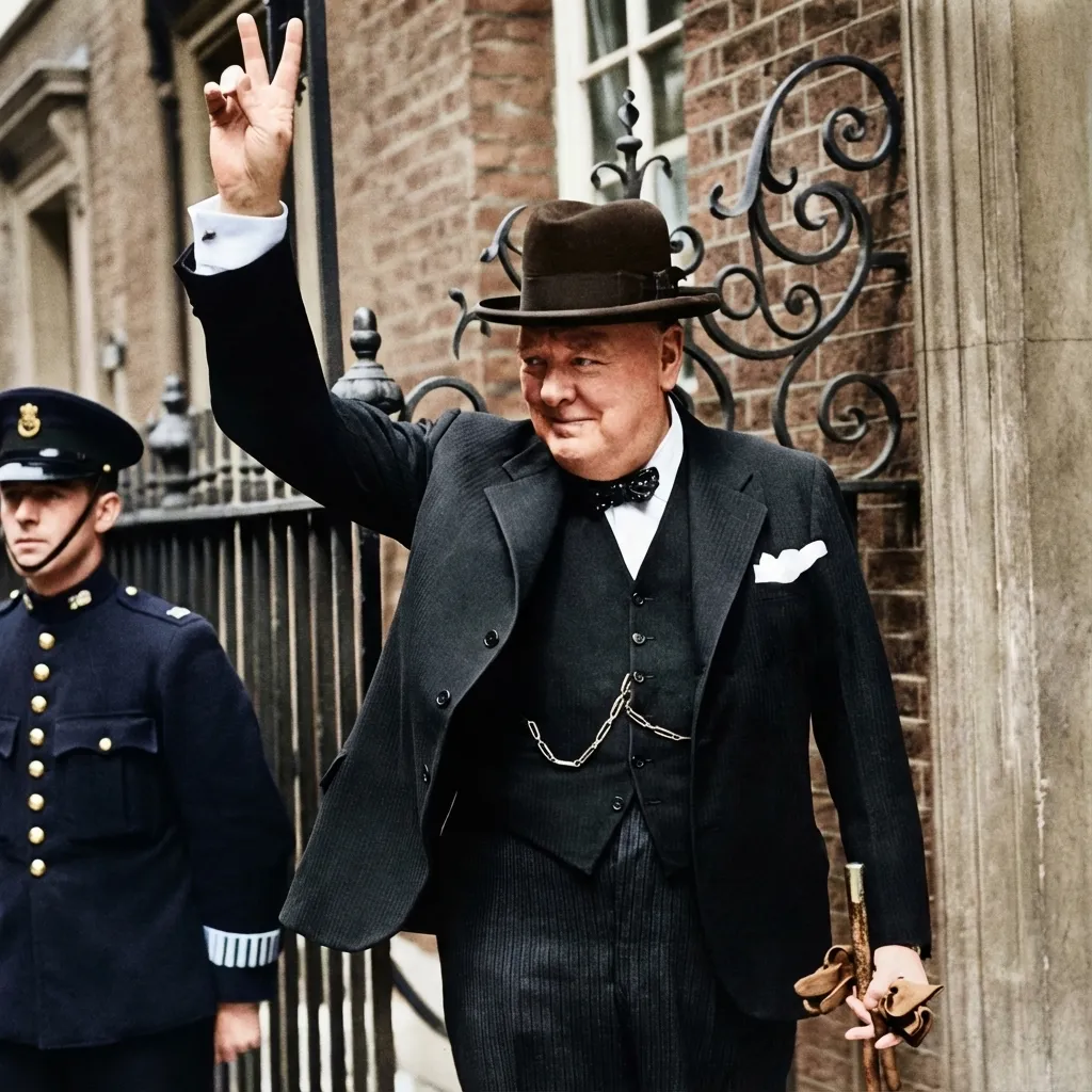 Churchill giving the V sign